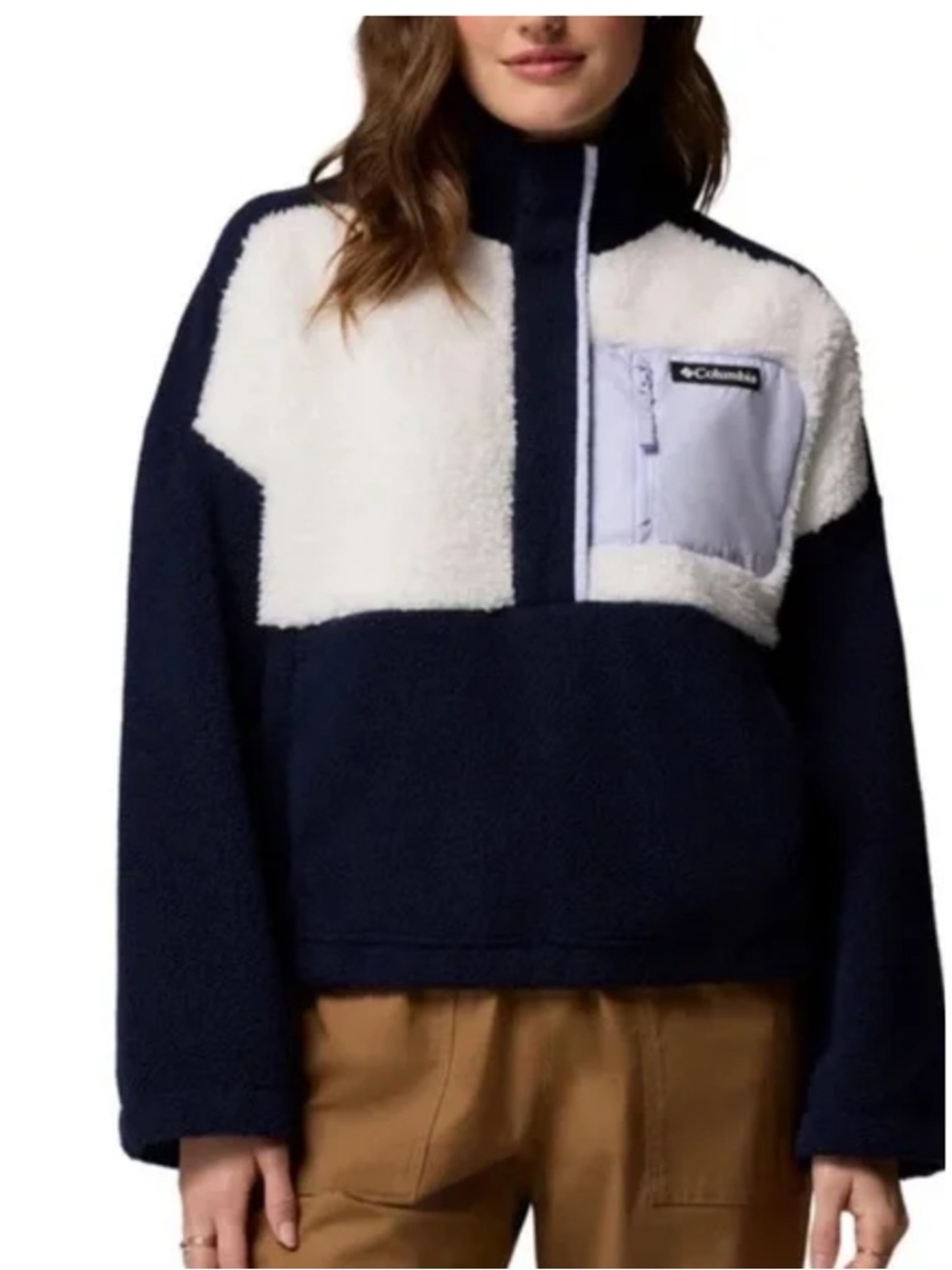 Columbia Navy and White Colorblock Sherpa Half-Zip Pullover